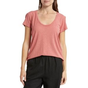 James Perse Women's Deep Scoop Neck Cap Sleeve Tee T-Shirt in Strawberry